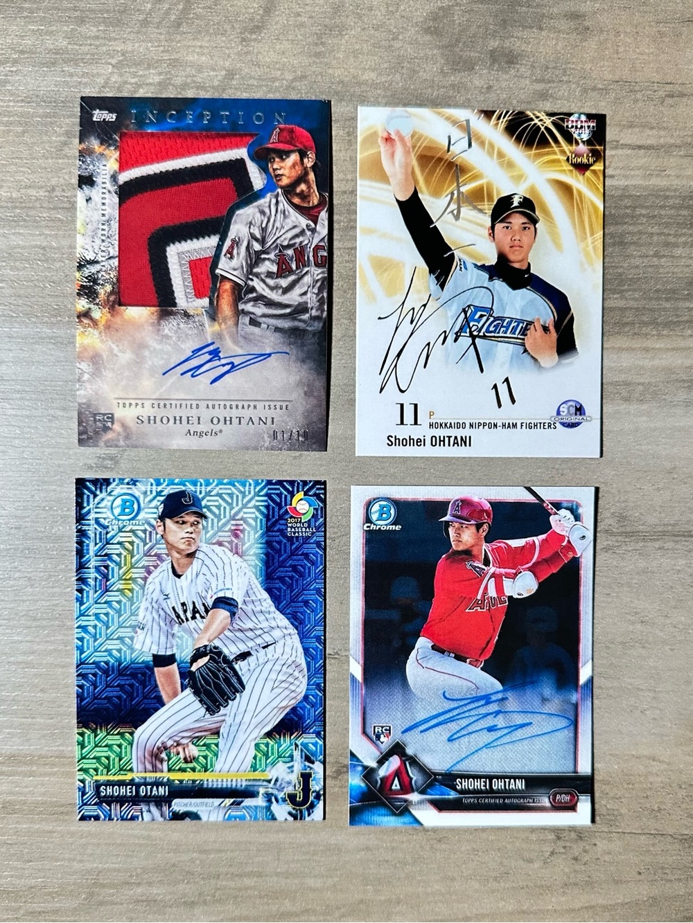 Shohei Ohtani Signed Rookie Lot of (4) BBM Topps Japanese Novelty Baseball Cards